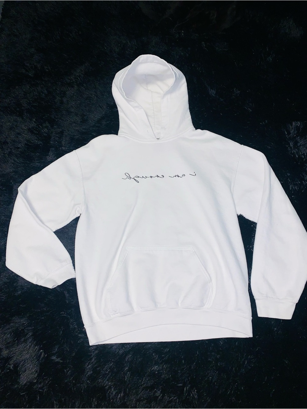 Men's Hoodie Sweatshirt with Writing That Says “I Am Enough”In A Reflection